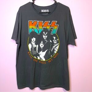 Kiss Band Tee Graphic T Shirt Short Sleeves Gray Rock & Roll All Nite Size XL
